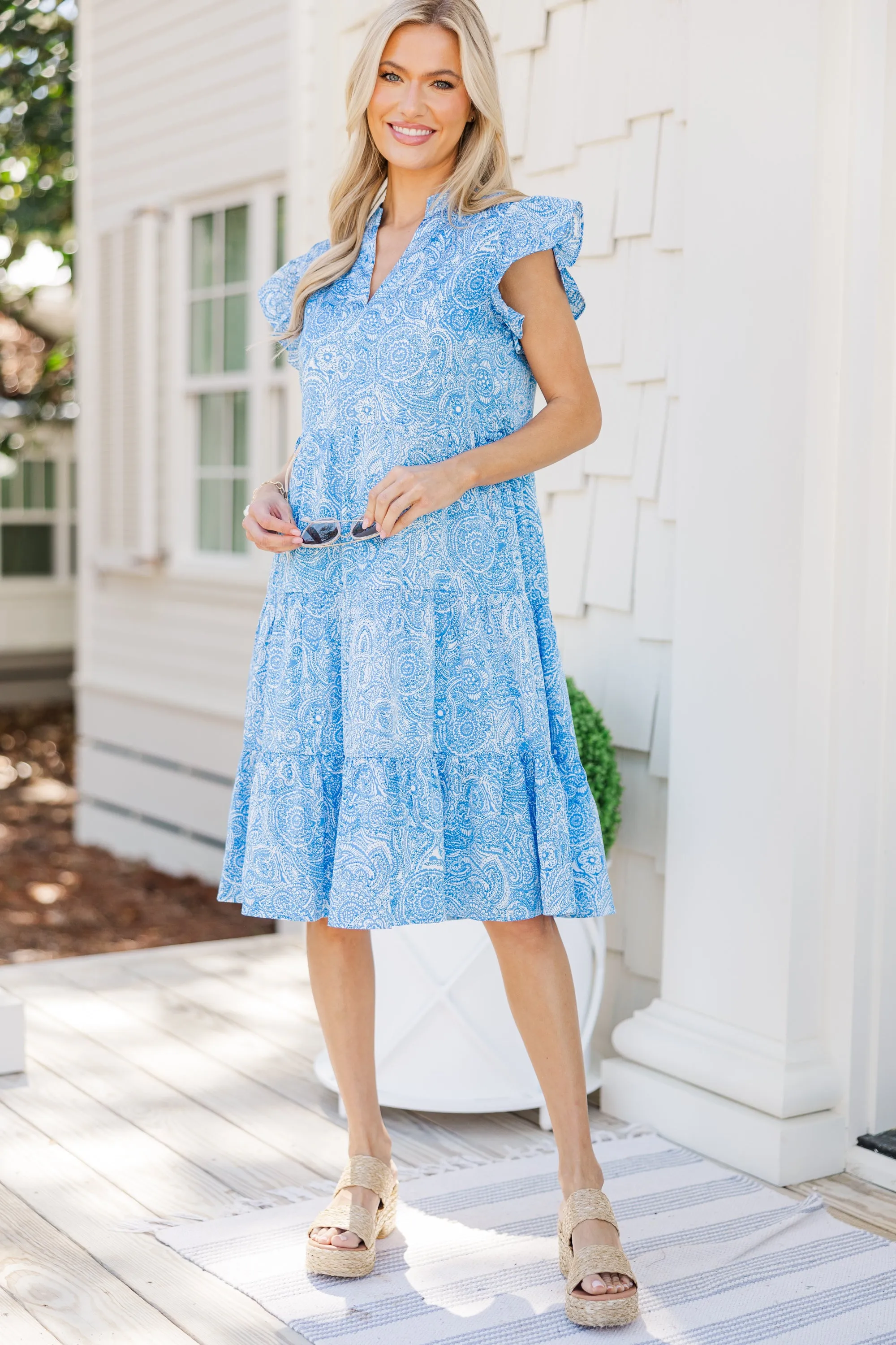 Make It Your Own Blue Paisley Tiered Dress