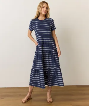 Marine Layer Vintage Slub Midi Dress in Navy/White Stripe