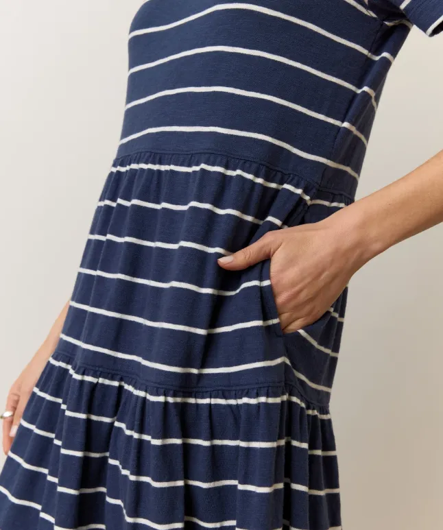 Marine Layer Vintage Slub Midi Dress in Navy/White Stripe