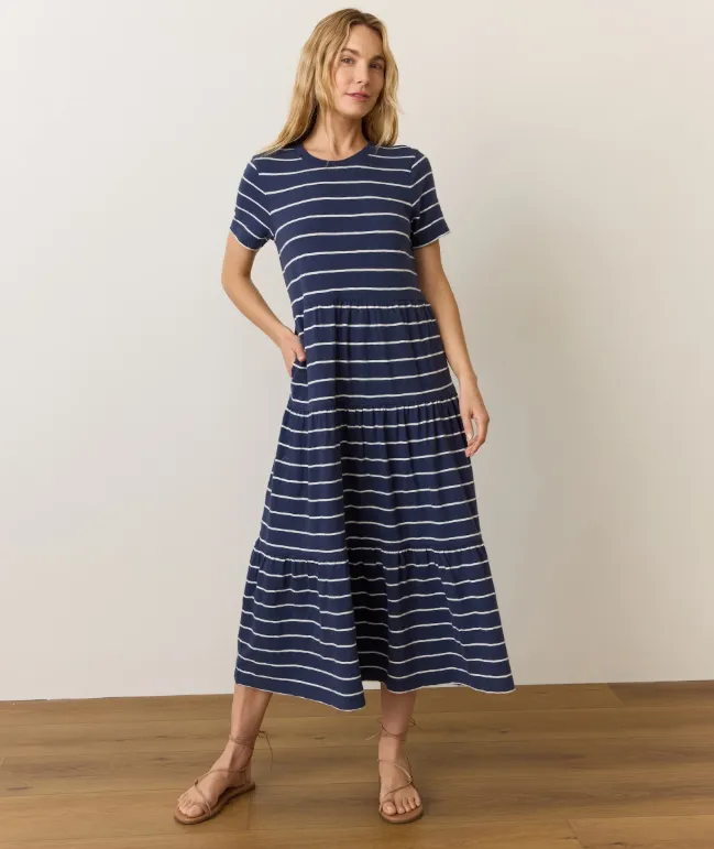 Marine Layer Vintage Slub Midi Dress in Navy/White Stripe