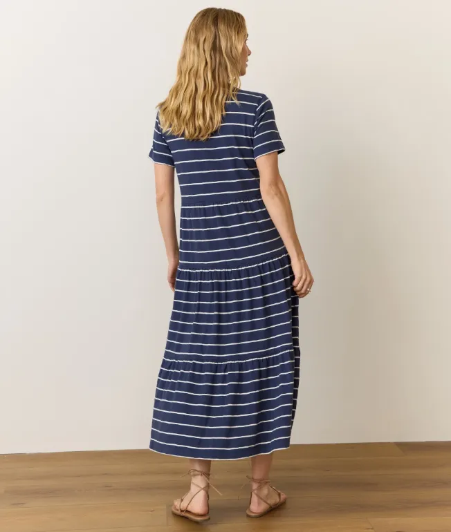 Marine Layer Vintage Slub Midi Dress in Navy/White Stripe