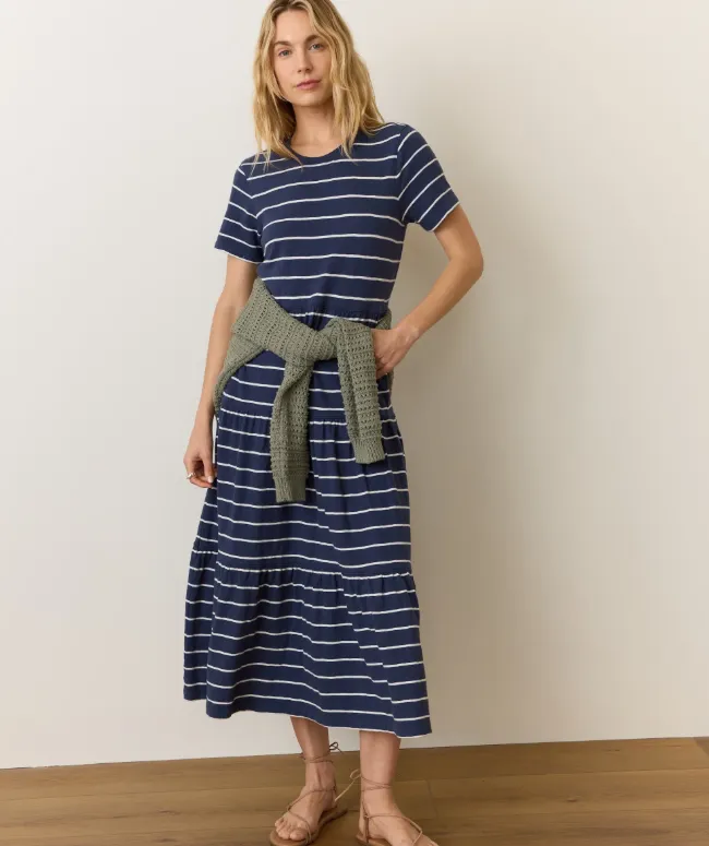 Marine Layer Vintage Slub Midi Dress in Navy/White Stripe