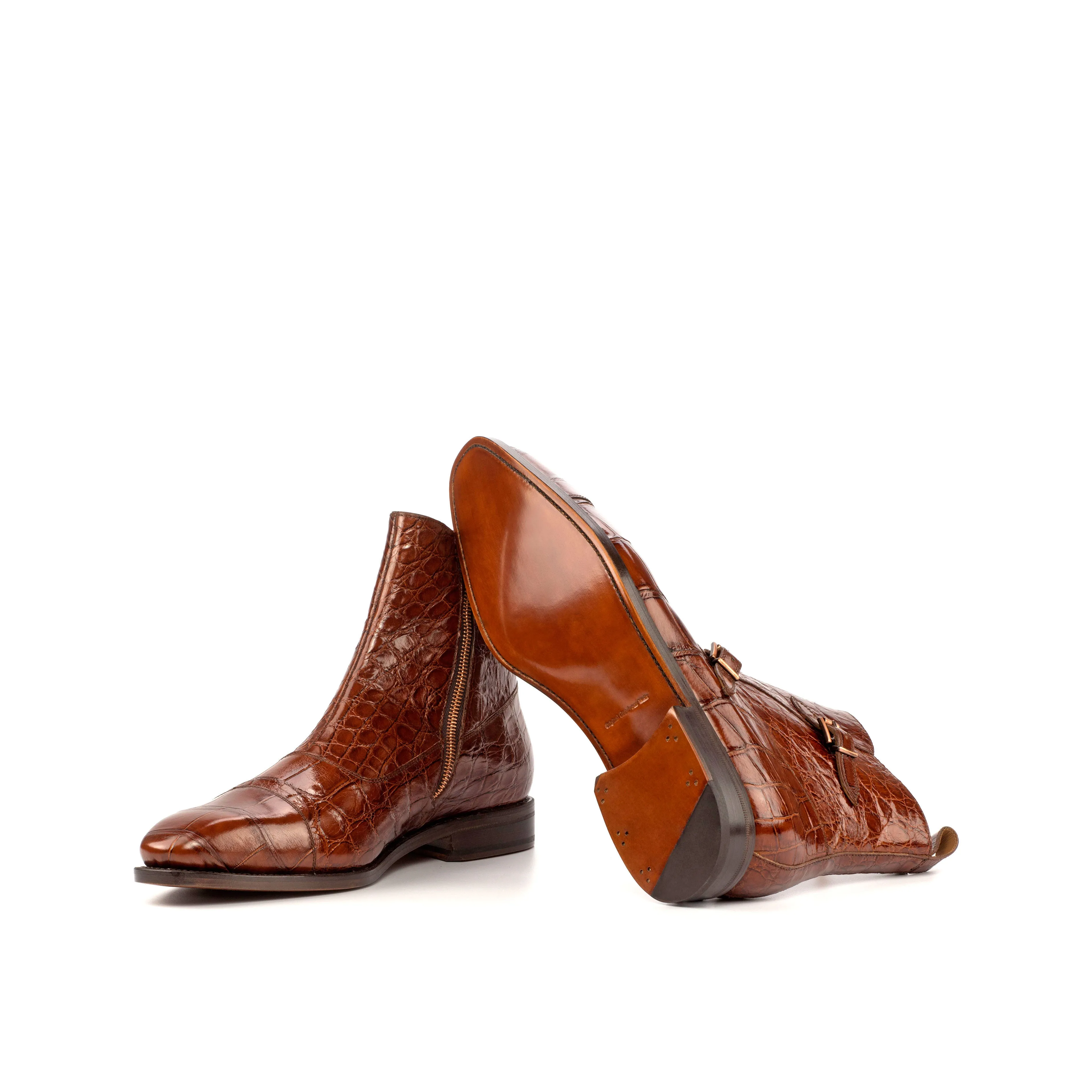 Medium Brown Alligator Double Monk Boots