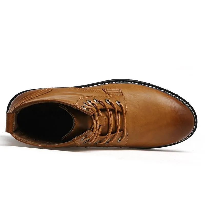 Men Genuine Leather Winter Snow Boots Pointed Toe Mid-Calf Boots For Men Ankle Non-slip Shoes