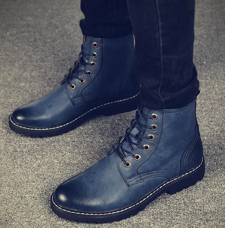 Men Genuine Leather Winter Snow Boots Pointed Toe Mid-Calf Boots For Men Ankle Non-slip Shoes