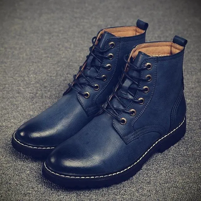 Men Genuine Leather Winter Snow Boots Pointed Toe Mid-Calf Boots For Men Ankle Non-slip Shoes