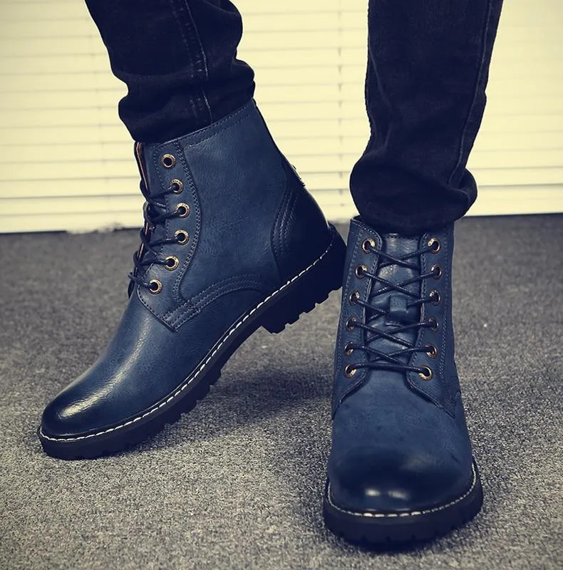Men Genuine Leather Winter Snow Boots Pointed Toe Mid-Calf Boots For Men Ankle Non-slip Shoes