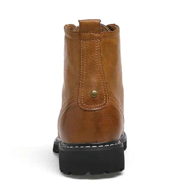 Men Genuine Leather Winter Snow Boots Pointed Toe Mid-Calf Boots For Men Ankle Non-slip Shoes