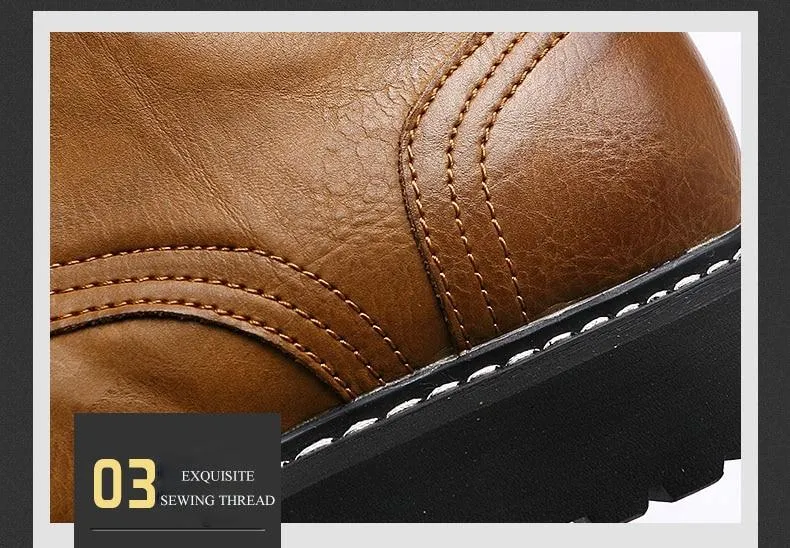 Men Genuine Leather Winter Snow Boots Pointed Toe Mid-Calf Boots For Men Ankle Non-slip Shoes
