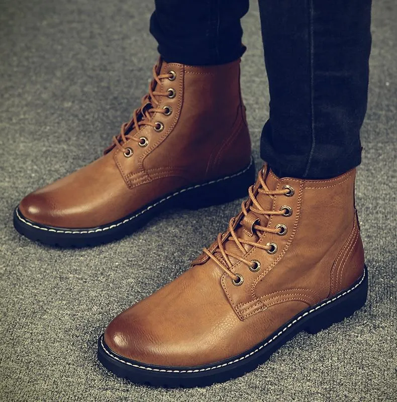 Men Genuine Leather Winter Snow Boots Pointed Toe Mid-Calf Boots For Men Ankle Non-slip Shoes