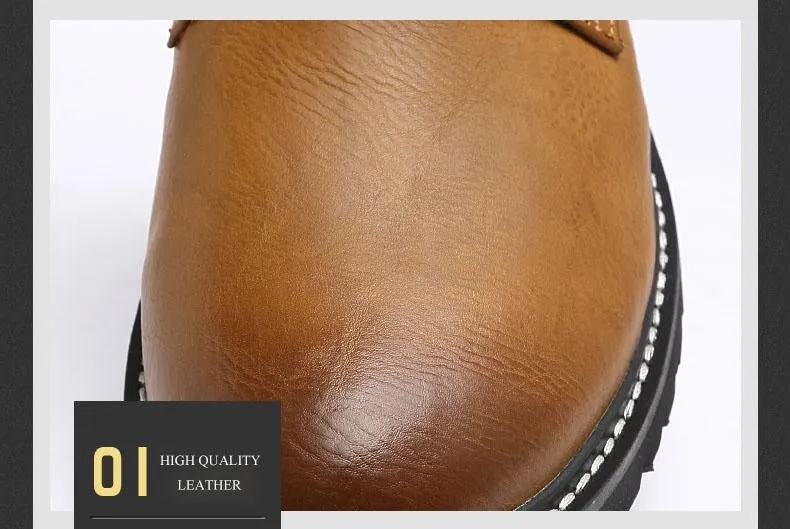 Men Genuine Leather Winter Snow Boots Pointed Toe Mid-Calf Boots For Men Ankle Non-slip Shoes