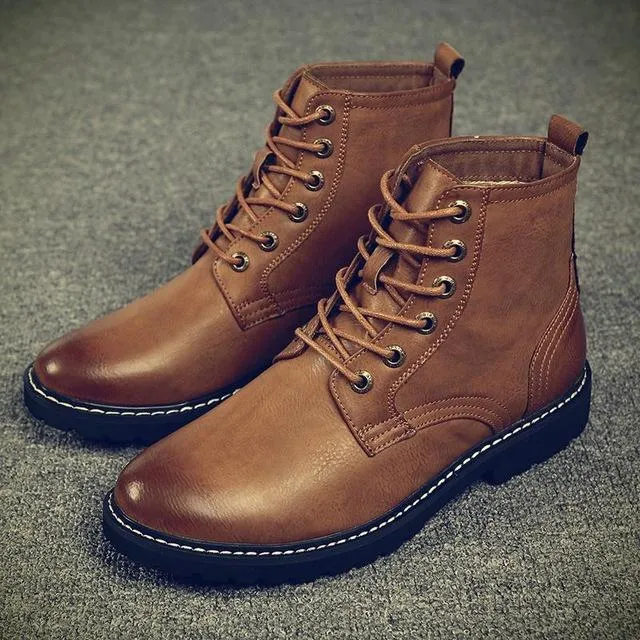 Men Genuine Leather Winter Snow Boots Pointed Toe Mid-Calf Boots For Men Ankle Non-slip Shoes