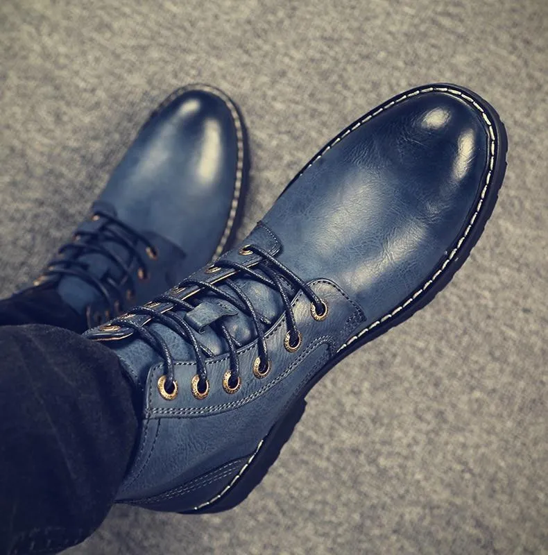 Men Genuine Leather Winter Snow Boots Pointed Toe Mid-Calf Boots For Men Ankle Non-slip Shoes