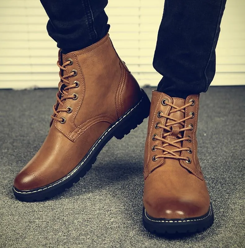 Men Genuine Leather Winter Snow Boots Pointed Toe Mid-Calf Boots For Men Ankle Non-slip Shoes