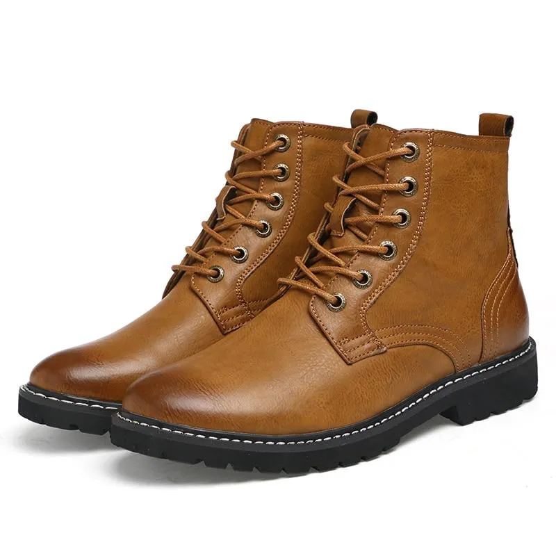 Men Genuine Leather Winter Snow Boots Pointed Toe Mid-Calf Boots For Men Ankle Non-slip Shoes
