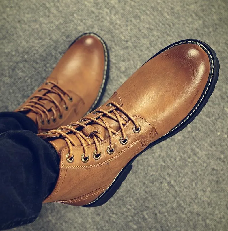 Men Genuine Leather Winter Snow Boots Pointed Toe Mid-Calf Boots For Men Ankle Non-slip Shoes