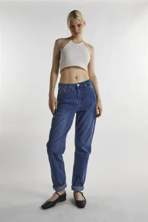 Mid-Stonewash Low-Rise Mom-Jeans