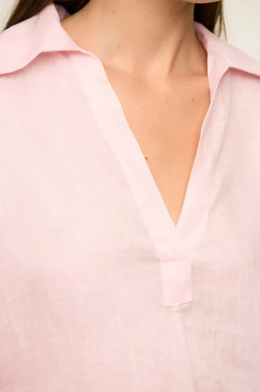 Mikoh Evie Collared Linen Kaftan in Foam White