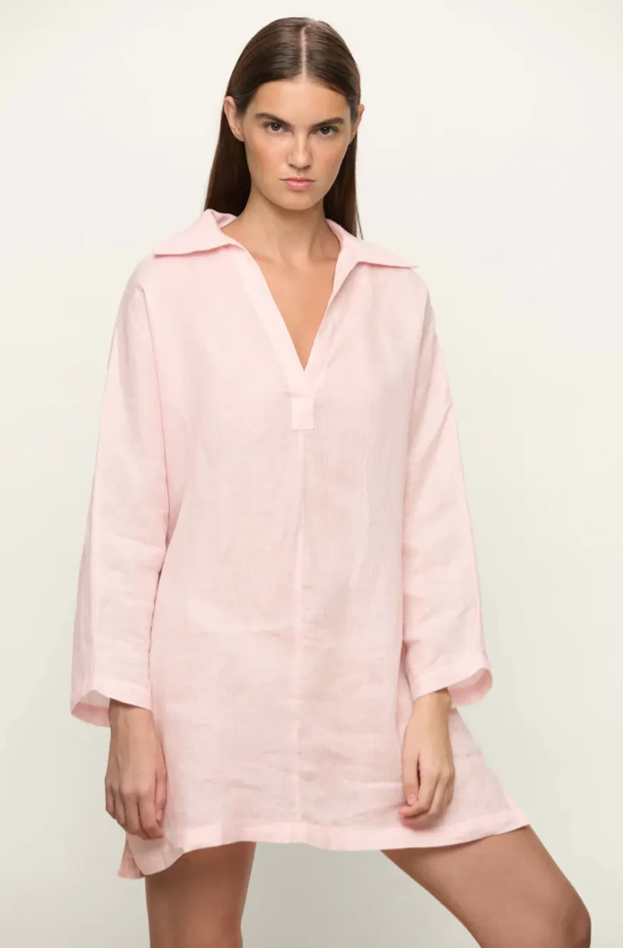 Mikoh Evie Collared Linen Kaftan in Foam White