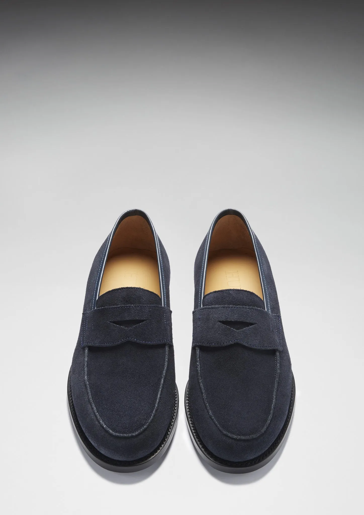 Navy Blue Suede Loafers, Welted Leather Sole