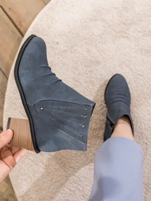 Navy Ruched Low Ankle Boots
