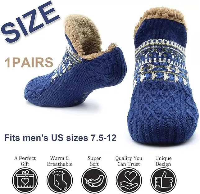 NEW WJccsee Mens Slipper Socks Winter Fuzzy Fluffy Warm Thick Cozy Soft Fleece Comfy Cabin Non Slip Socks with Grips