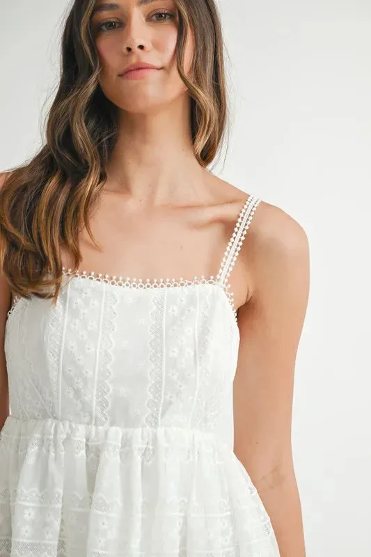 Nori Eyelet Lace Babydoll Mini Cami Dress