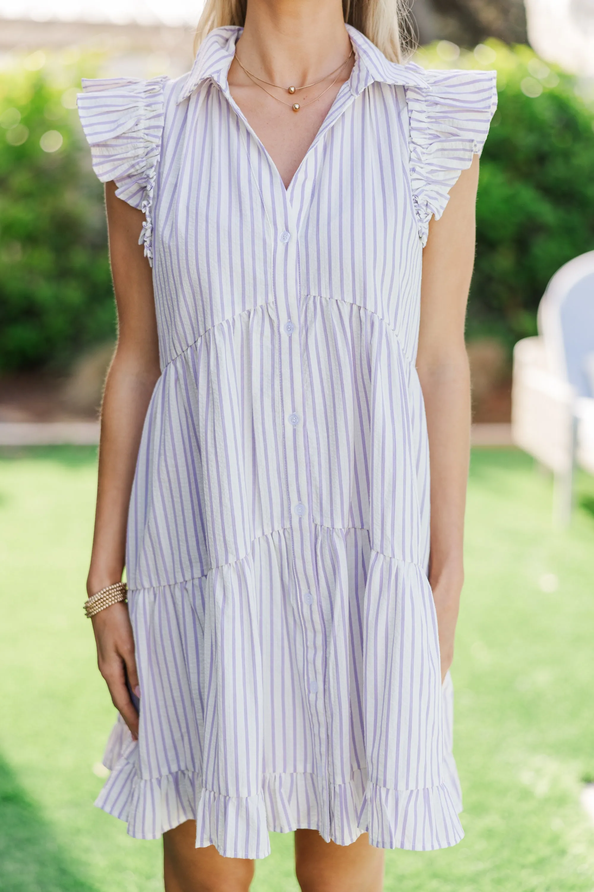 On The Case Lavender Purple Striped Dress