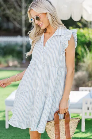 On The Case White & Blue Striped Dress