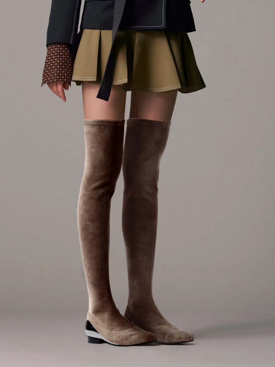 Over Knee Knit Shaft Boot Khaki