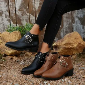 'Peridot' Studded Buckle Ankle Boots