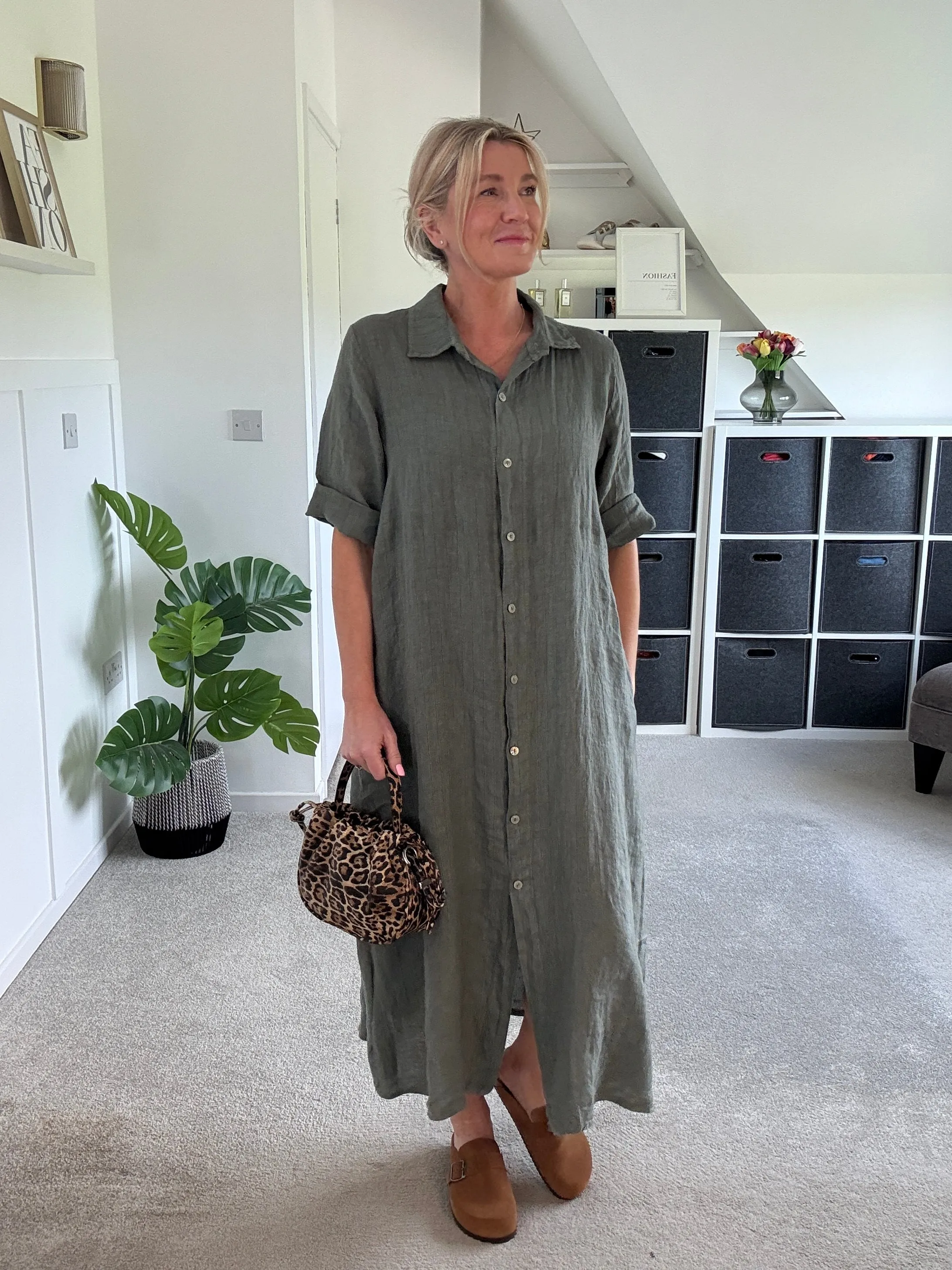 Pink Pinstripe Linen Shirt Dress