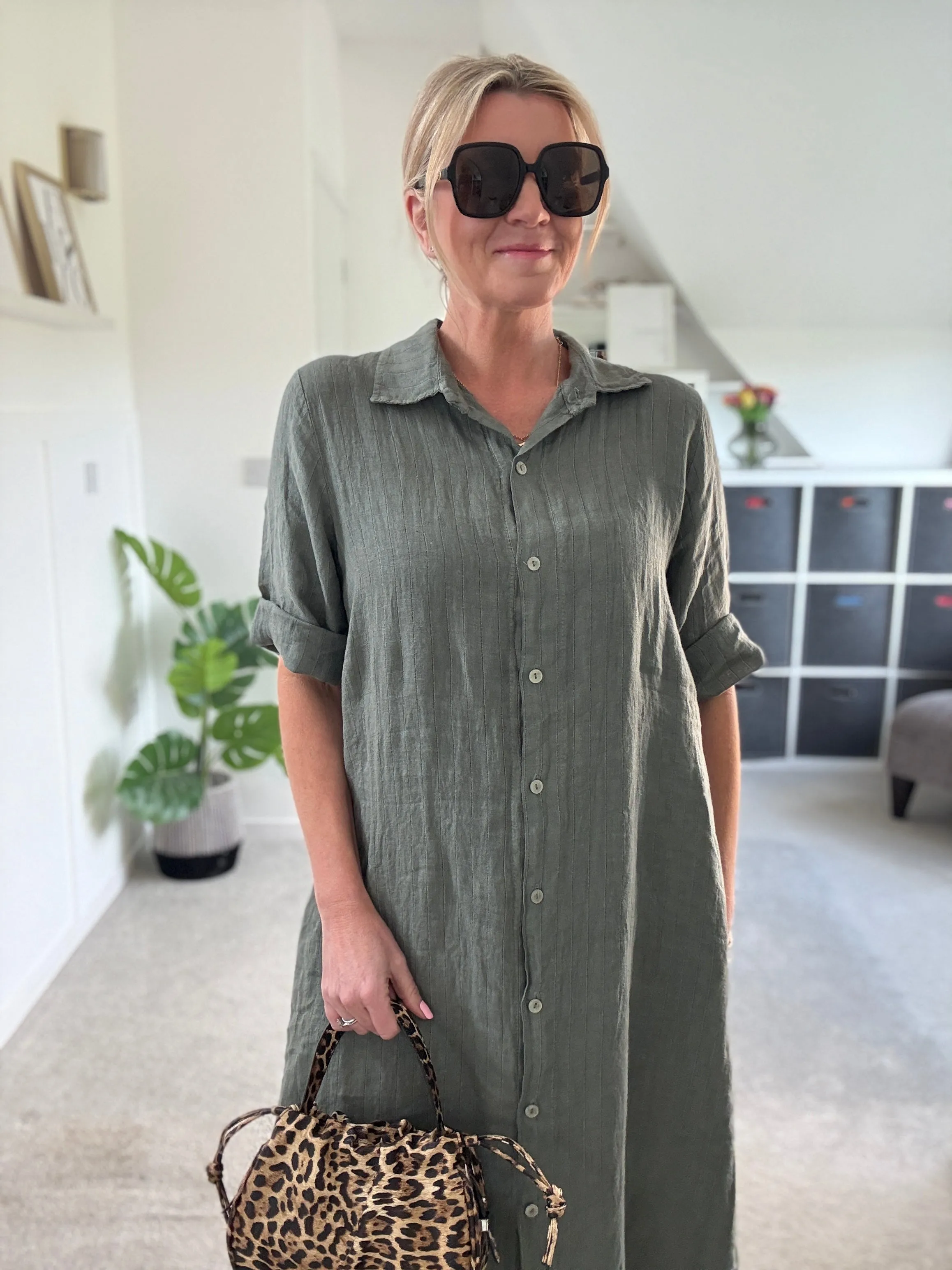 Pink Pinstripe Linen Shirt Dress