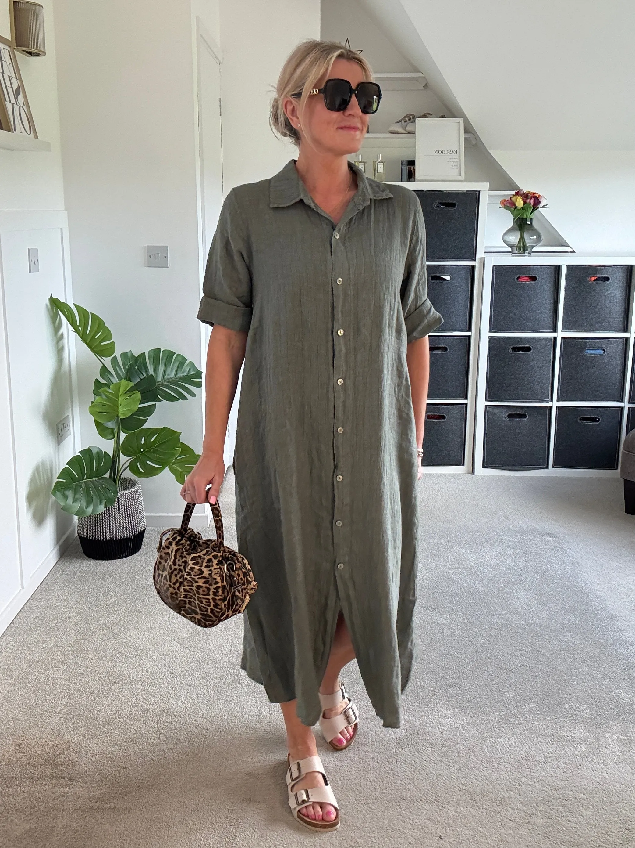 Pink Pinstripe Linen Shirt Dress