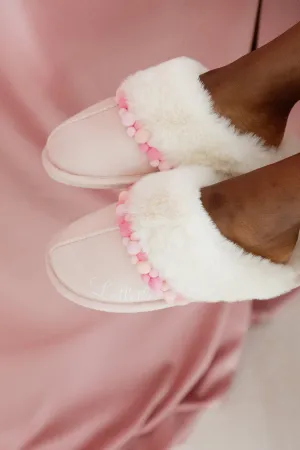 Pink Pompom Personalized Slippers