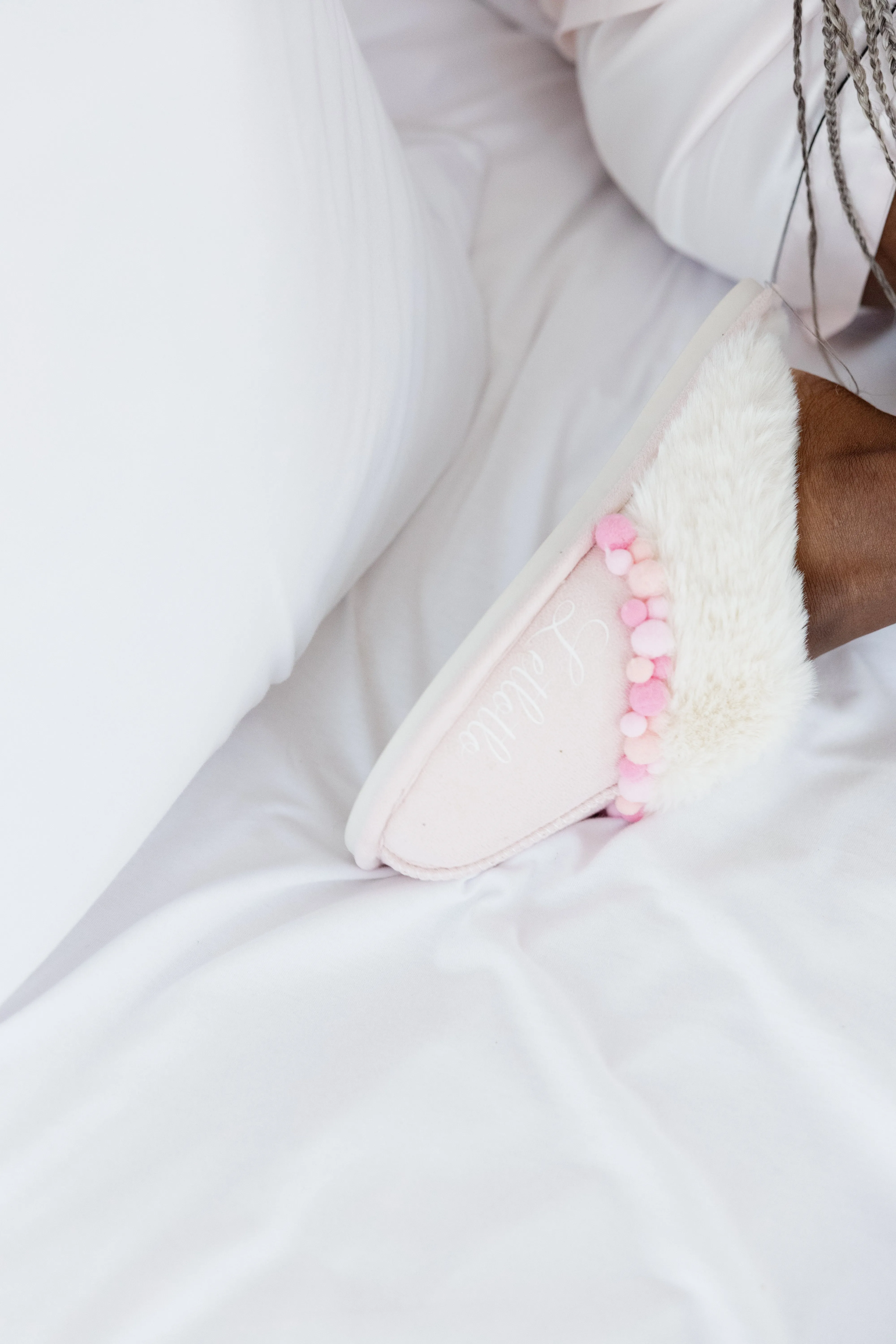 Pink Pompom Personalized Slippers