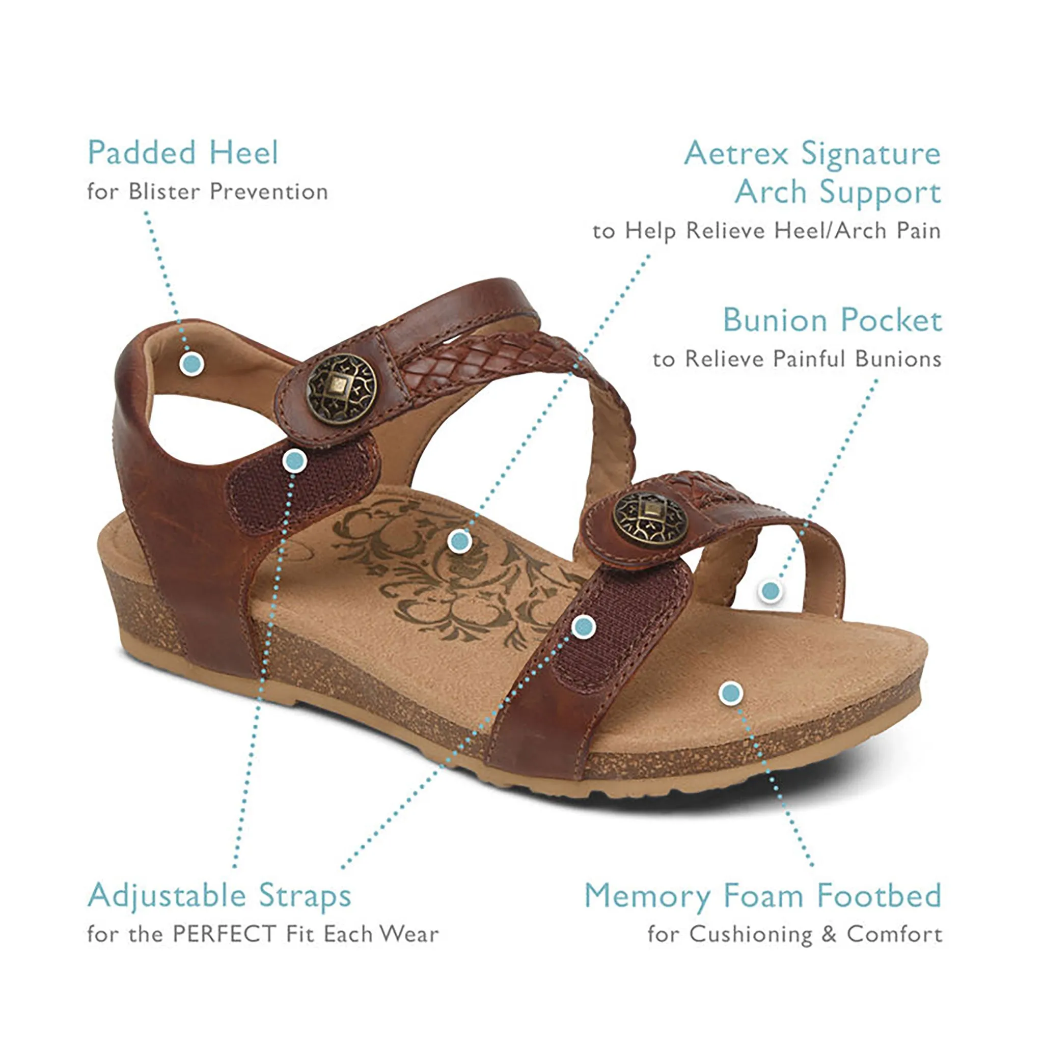 [PRE-ORDER] Aetrex | Jillian Braided Quarter Strap Walnut