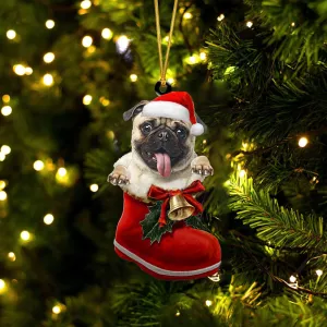 Pug (3)-1-In Santa Boot Christmas-Two Sided Ornament