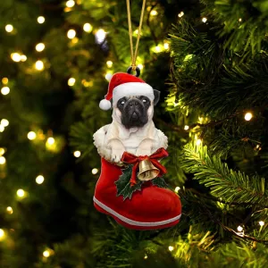 Pug-In Santa Boot Christmas-Two Sided Ornament