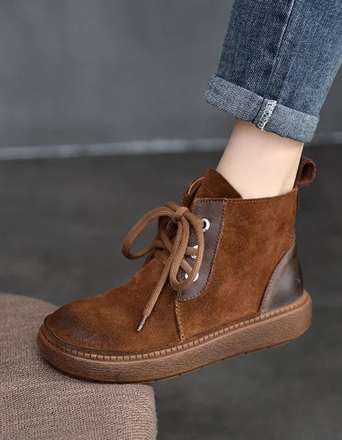 Round Toe Lace-up Suede Winter Boots with Fur