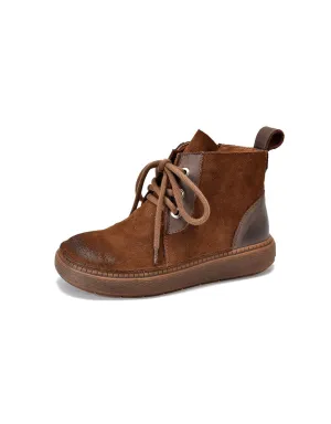 Round Toe Lace-up Suede Winter Boots with Fur