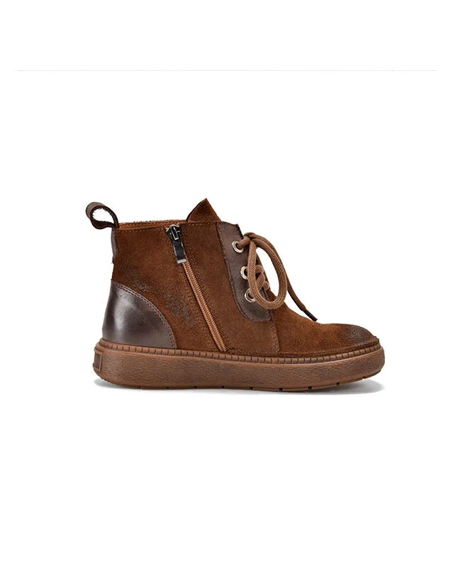 Round Toe Lace-up Suede Winter Boots with Fur