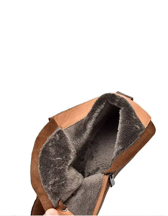 Round Toe Lace-up Suede Winter Boots with Fur