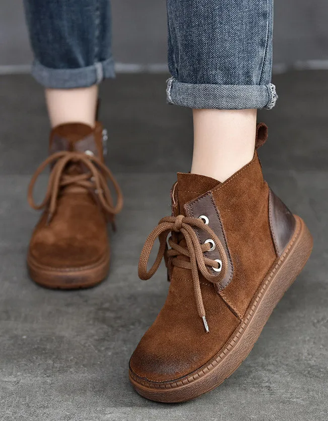 Round Toe Lace-up Suede Winter Boots with Fur