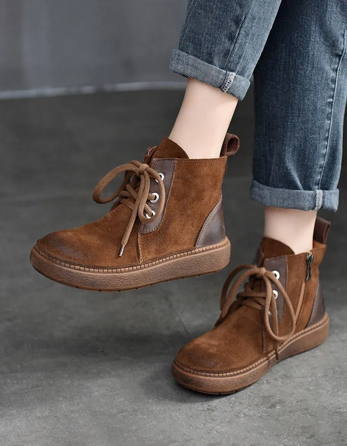 Round Toe Lace-up Suede Winter Boots with Fur