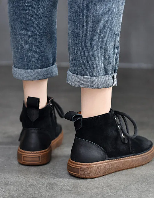Round Toe Lace-up Suede Winter Boots with Fur