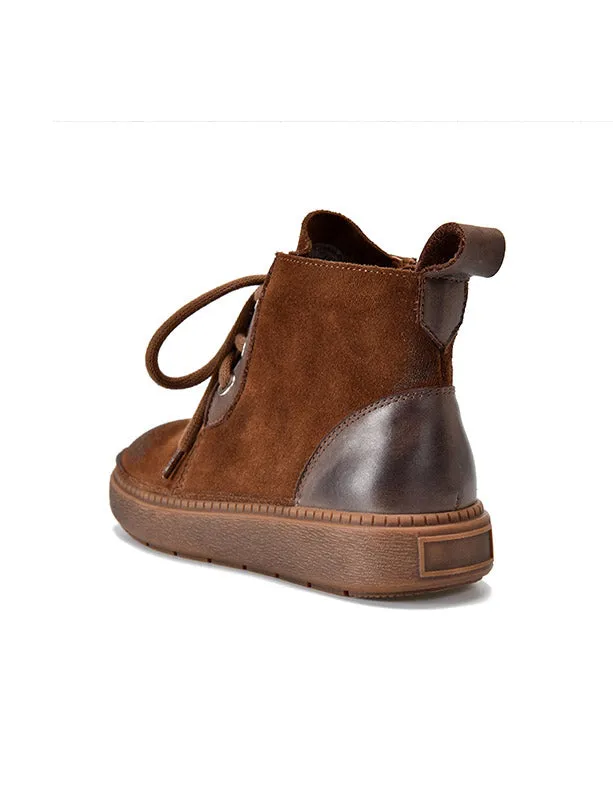 Round Toe Lace-up Suede Winter Boots with Fur