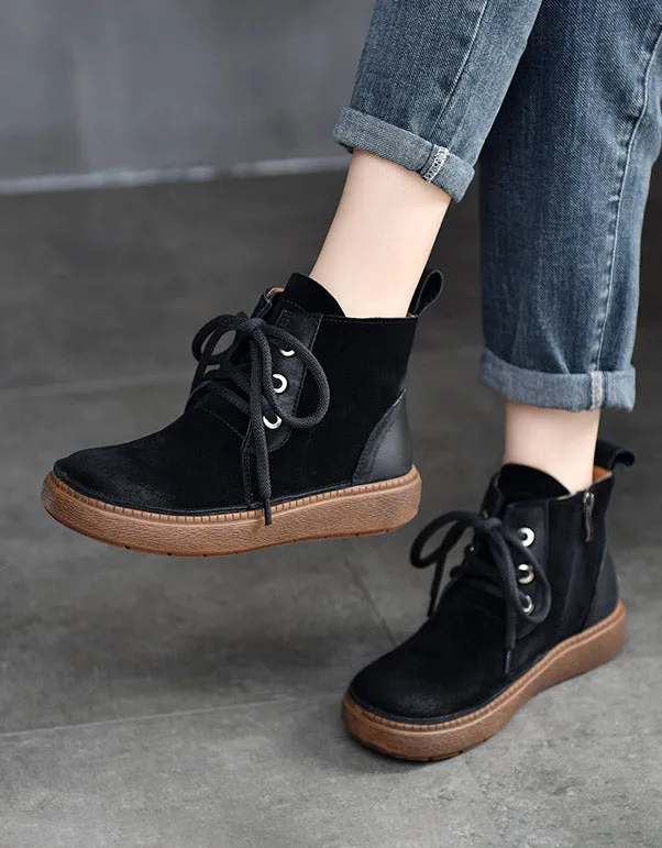 Round Toe Lace-up Suede Winter Boots with Fur