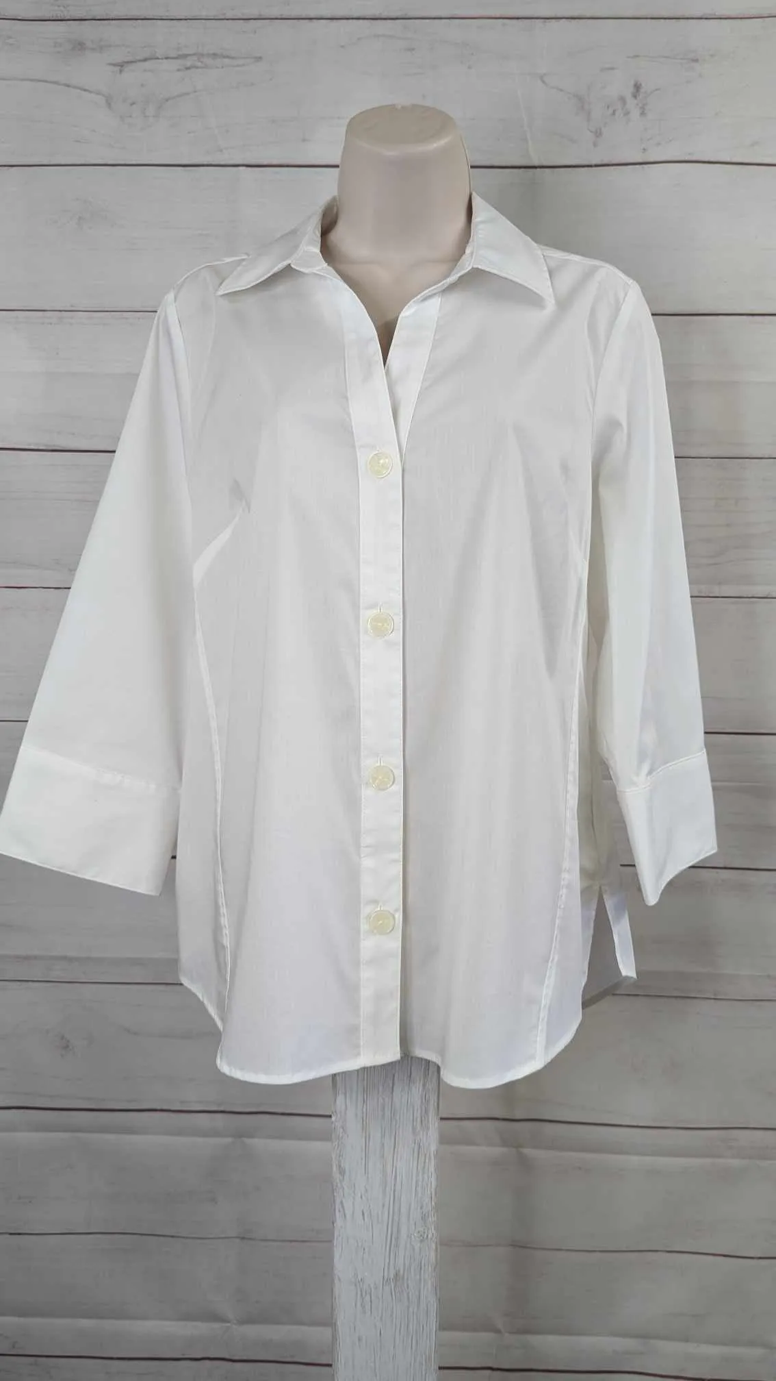 SMALL WHITE A596282 Denim & Co. Coolmax Cotton Shirt