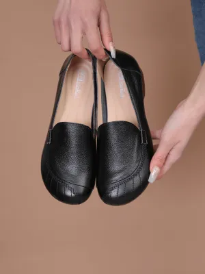 Stitching Header Leather Loafer - Black